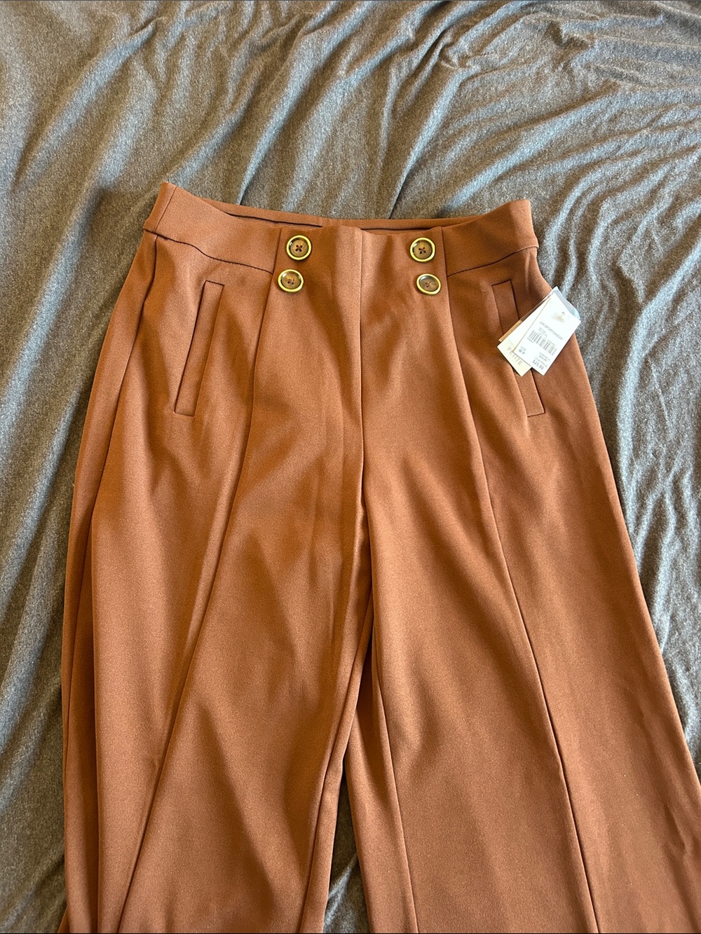 Cato Brown Wide-Leg Trousers with Gold-Trim Buttons NWT